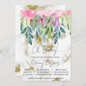 水彩フローラと大理石ベビーシャワー 招待状 (正面/裏面)
