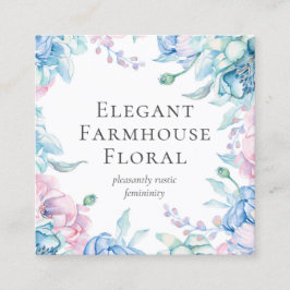 水彩フローラと木素朴牡丹ソーシャルメディア スクエア名刺