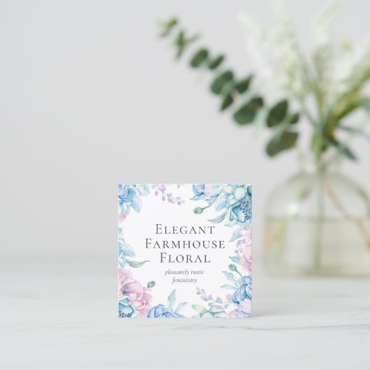 水彩フローラと木素朴牡丹ソーシャルメディア スクエア名刺 (スタンド正面)