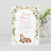 水彩フローラと葉の鹿の赤ちゃんシャワー 案内状 (スタンド正面)