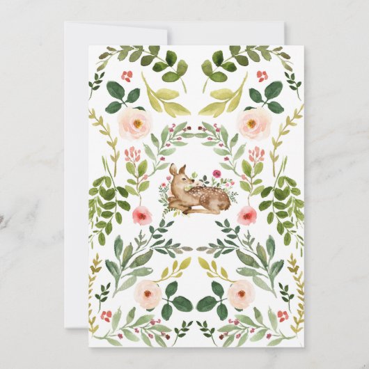 水彩フローラと葉の鹿の赤ちゃんシャワー 案内状 (裏面)