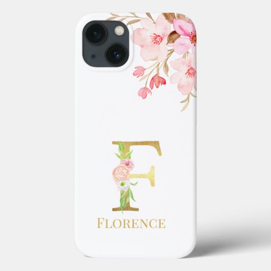 水彩フローラと金ゴールドレターFモノグラム Case-Mate iPhoneケース (裏面)