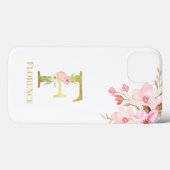 水彩フローラと金ゴールドレターFモノグラム Case-Mate iPhoneケース (裏面 (横))