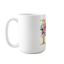 水彩フローラと金ゴールド文字M,名前