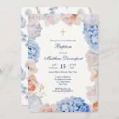 水彩フローラのバプテスマの招待少年少女 招待状 (正面/裏面)