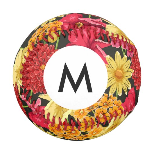 水彩フローラのモノグラム壁紙スタイル 野球ボール (正面左)