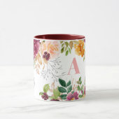 水彩フローラの上品なエレガント緑色のモノグラム マグカップ (中央)