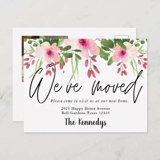 水彩フローラの移動新しいホーム写真の移動 案内ポストカード (正面/裏面)