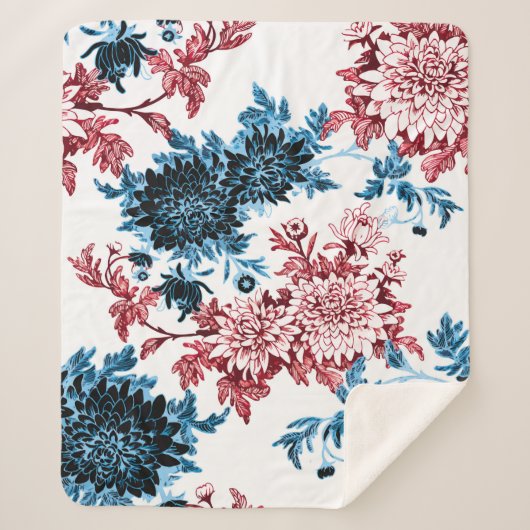 水彩フローラの継ぎ目のない模様（白地） シェルパブランケット (正面)