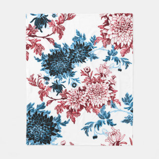 水彩フローラの継ぎ目のない模様（白地） フリースブランケット