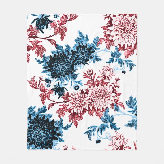 水彩フローラの継ぎ目のない模様(白地) フリースブランケット (正面)