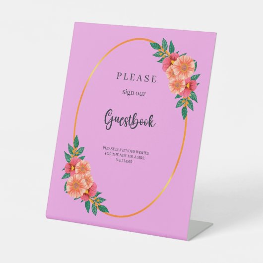 水彩フローラの緑(金ゴールドフレーム結婚) 台座サイン (正面)