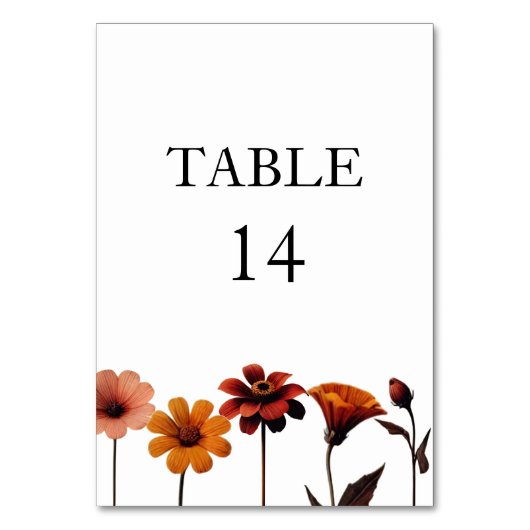 水彩フローラはっきりしたサンセットレッド&オレンジカラー テーブルナンバー (正面)