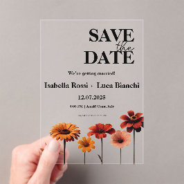 水彩フローラはっきりした赤とオレンジのサンセットカラー アクリル招待状