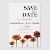 水彩フローラはっきりした赤とオレンジのサンセットカラー ベラム紙招待状 (正面)