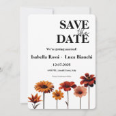 水彩フローラはっきりした赤とオレンジのサンセットカラー 招待状 (正面)