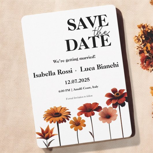 水彩フローラはっきりした赤とオレンジのサンセットカラー 招待状