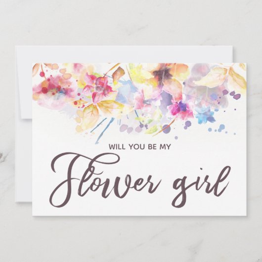 水彩フローラは私の花の女の子 招待状 (正面)