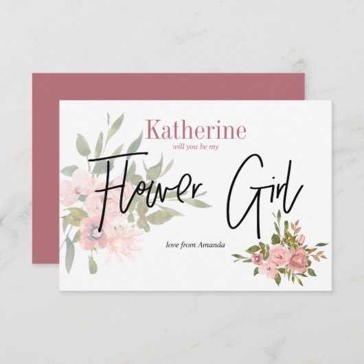 水彩フローラは私の花の女の子 招待状 (正面/裏面)