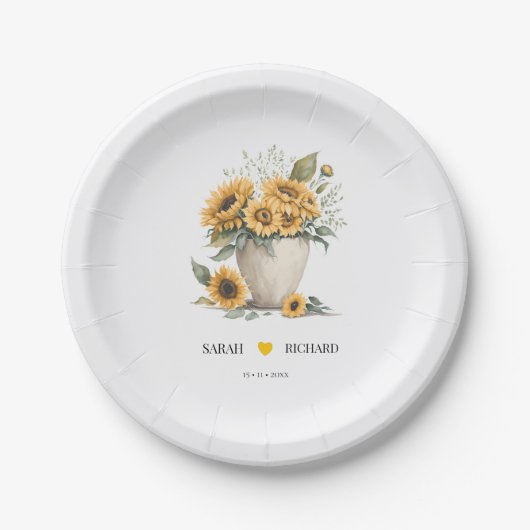 水彩フローラひまわりウェディングレセプション ペーパープレート (正面)