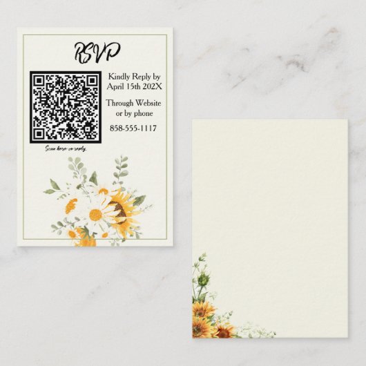 水彩フローラひまわりデイジーRSVP エンクロージャーカード (正面/裏面)
