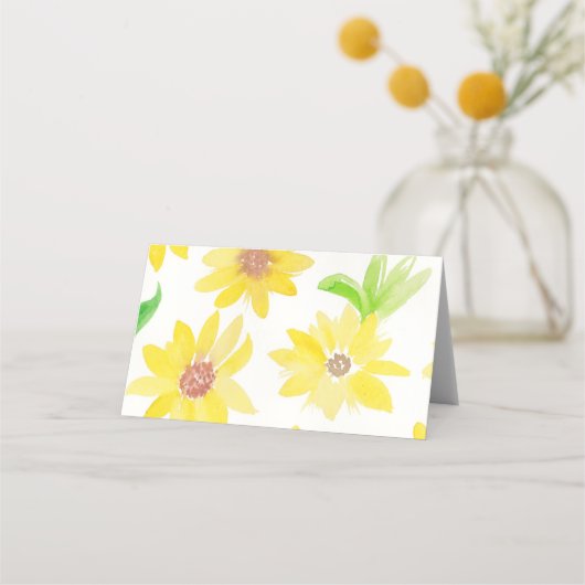 水彩フローラひまわりパターンテントカード プレイスカード (裏面)