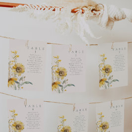 水彩フローラひまわり結婚のテーブルカード 招待状