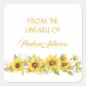 水彩フローラひまわり黄色蔵書票 スクエアシール (正面)
