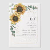 水彩フローラひまわり60th誕生日パーティー ベラム紙招待状 (正面)