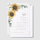 水彩フローラひまわり60th誕生日パーティー ベラム紙招待状 (オフセット)