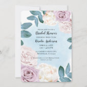 水彩フローラほこりっぽいバラアイボリーブルーブライダル 招待状 (正面)