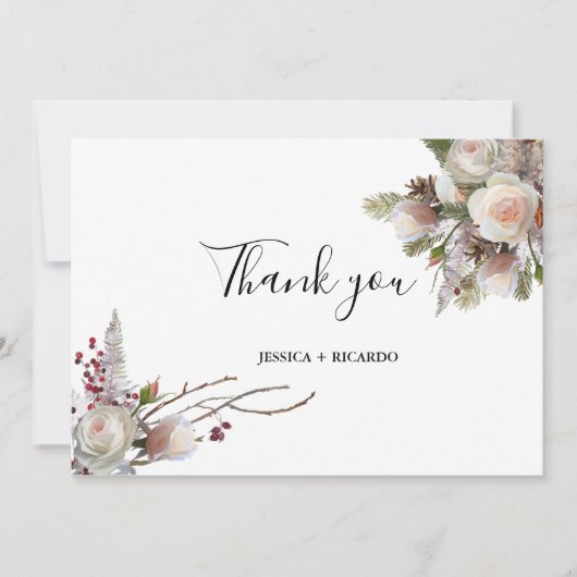 水彩フローラほこりっぽい結婚ピンク サンキューカード (正面)
