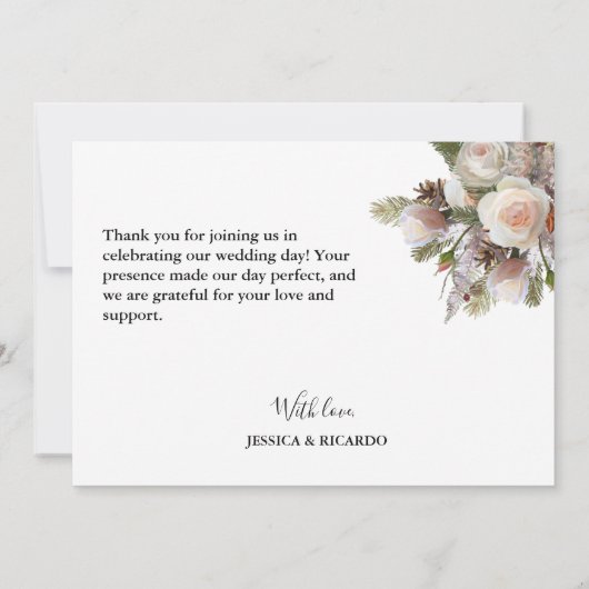 水彩フローラほこりっぽい結婚ピンク サンキューカード (裏面)