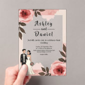 水彩フローラほこりっぽい赤面ピンクカップル結婚ズ アクリル招待状 (インサイチュ (ポータブル))