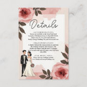 水彩フローラほこりっぽい赤面ピンクカップル結婚ズ エンクロージャーカード (正面)