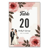 水彩フローラほこりっぽい赤面ピンクカップル結婚ズ テーブルナンバー (正面)