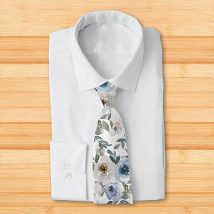 水彩フローラほこりっぽい青い花 ネクタイ