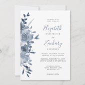 水彩フローラほこりっぽい青QRコード結婚ズ 招待状 (正面)