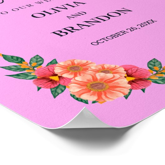 水彩フローラを金ゴールドフレーム結婚のウェルカム ポスター (角)