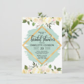 水彩フローラアイボリーミント金ゴールドブライダルシャワー 招待状 (スタンド正面)