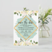 水彩フローラアイボリーミント金ゴールド 招待状 (スタンド正面)