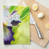 水彩フローラアイリスパープルグリーン キッチンタオル (四つ折り)