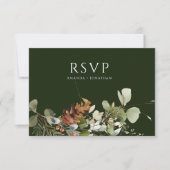 水彩フローラアレンジングリー結婚ズ 出欠カード (正面)