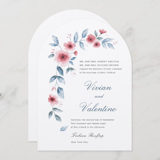 水彩フローラアーク結婚式招待状 招待状 (正面/裏面)