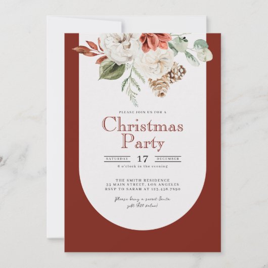 水彩フローラアーチクリスマスパーティの招待状 招待状 (正面)