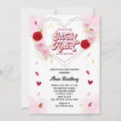 水彩フローラアーチハートピンク赤ベビースシャワー 招待状 (正面)