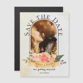 水彩フローラアーチ写真結婚式の日付を保存 (正面/裏面)