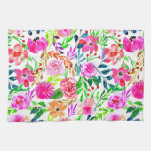 水彩フローラアートデザインカラフル花 キッチンタオル (横)