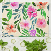 水彩フローラアートデザインカラフル花 キッチンタオル (折り畳み)