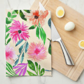 水彩フローラアートデザインカラフル花 キッチンタオル (四つ折り)